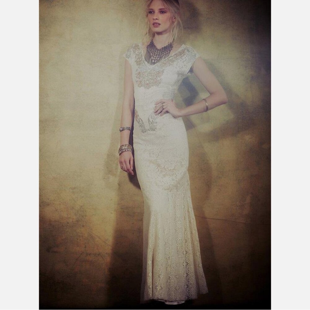 NWOT Free People Jess Limited Edition Embroidered Ivory Lace Maxi Dress